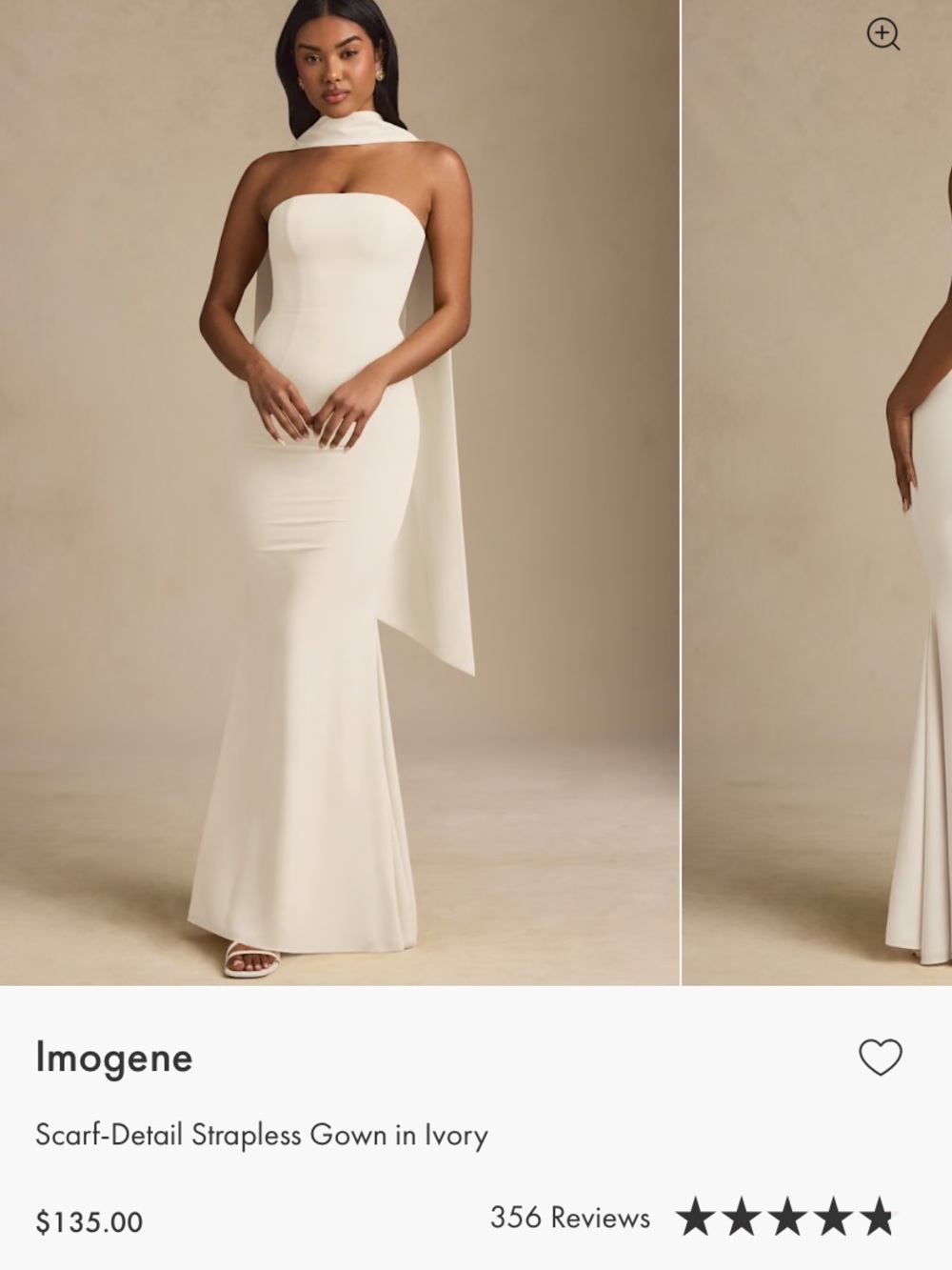 Oh Polly Dress Imogene
Scarf-Detail Strapless Gown in Ivory
$135.00
